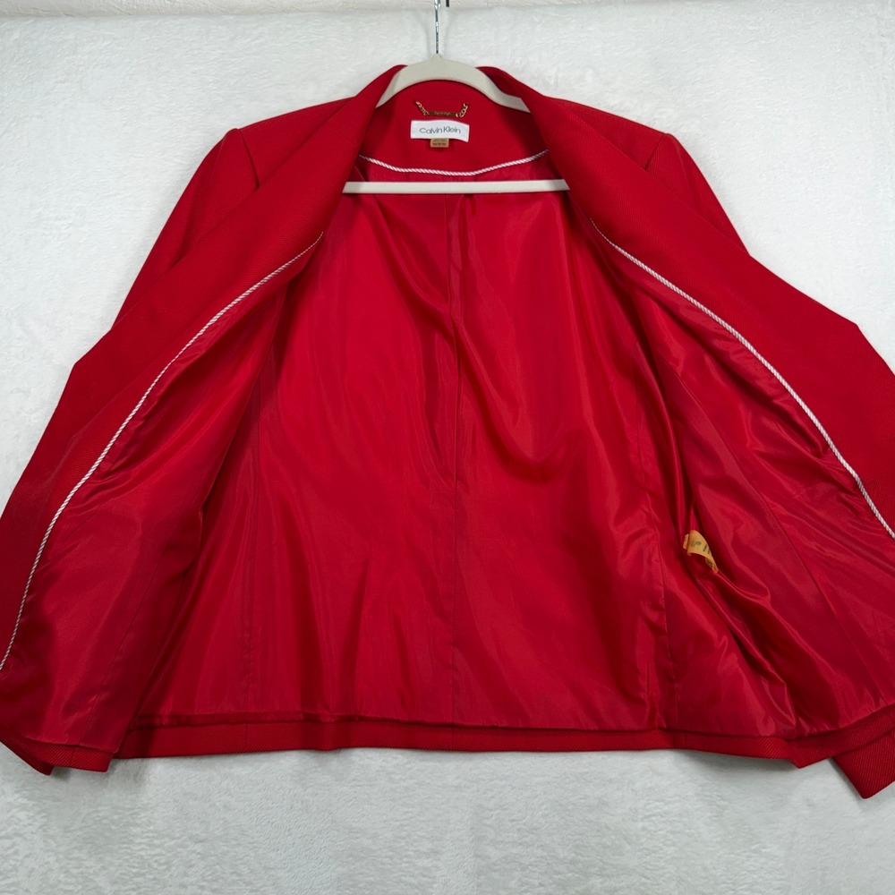 Calvin Klein 18W Blazer Open Front Red Gold Button Career Classic Professional - Picture 9 of 13